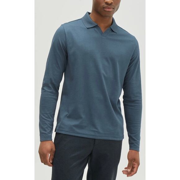 ROBERT BARAKETT ADISON OPEN NECK COLLAR POLO in Navy Blue size Men's XL NEW - Picture 2 of 5